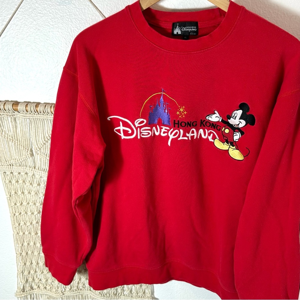 Vintage 90s Mickey Mouse Disney Red Hong Kong Disneyland Cotton Sweatshirt XL